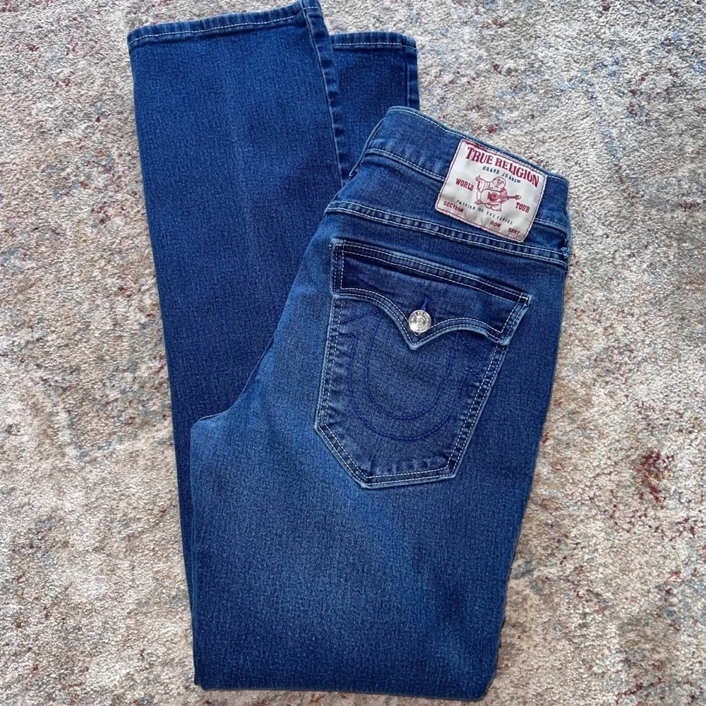 EUC‼️True Religion Ricky Relaxed Straight Jeans Dark Wash Blue Denim Mens 32x32